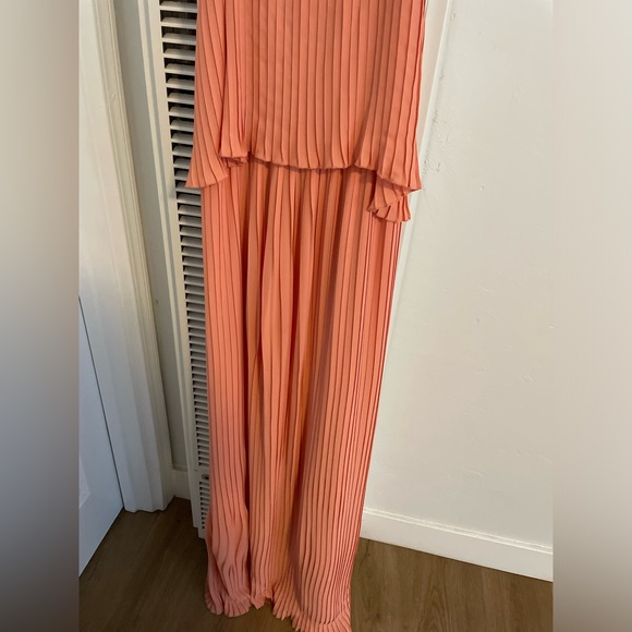 Lovers + Friends Long Orange Pleated California Girl Dress in Coral - Picture 6 of 12